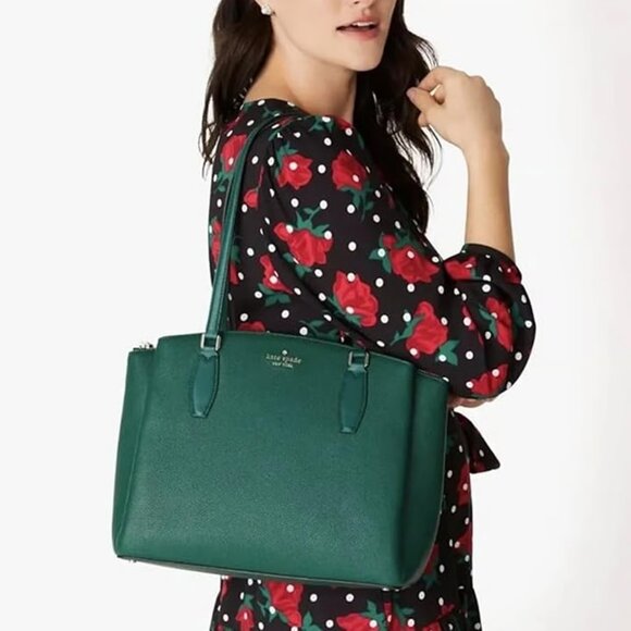 Kate Spade Monet Large Triple Compartment Tote Deep Jade Green wkru6948 - Picture 3 of 7